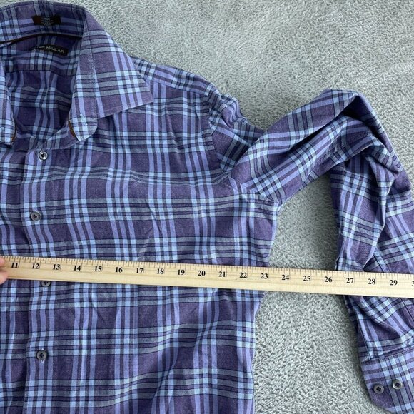 Peter Millar Mens Large Plaid Button-Up Shirt Purple Blue Cotton 5412 - Picture 5 of 7